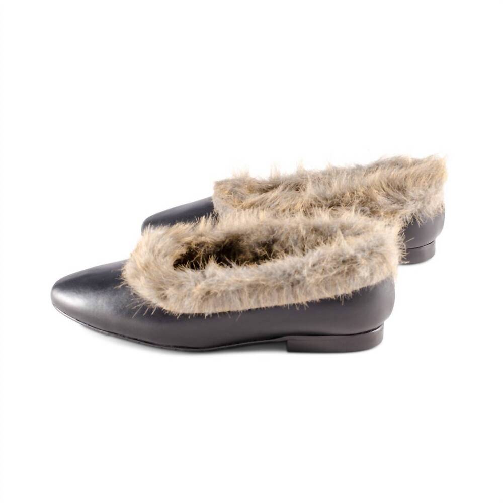 NEW COQUETTE women's leather fur slip on in black